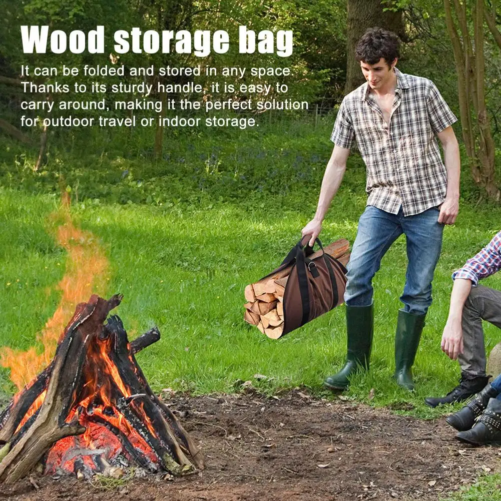 Firewood Log Carrier Durable Canvas Firewood Storage Bag with Reinforced Handle Waterproof Fabric Foldable Design Log for Easy