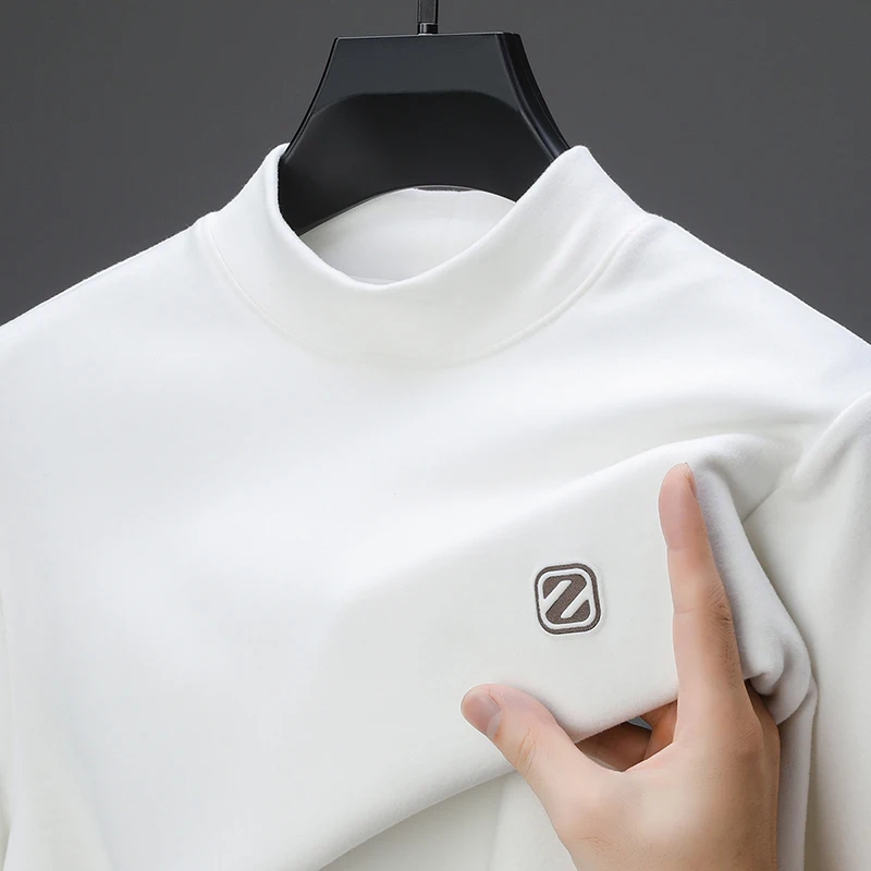 

Men's Designer Original Mock Neck Long Sleeve Tee Solid Color Soft Stretch Warm Base Layer Minimalist Casual Autumn Winter Men's