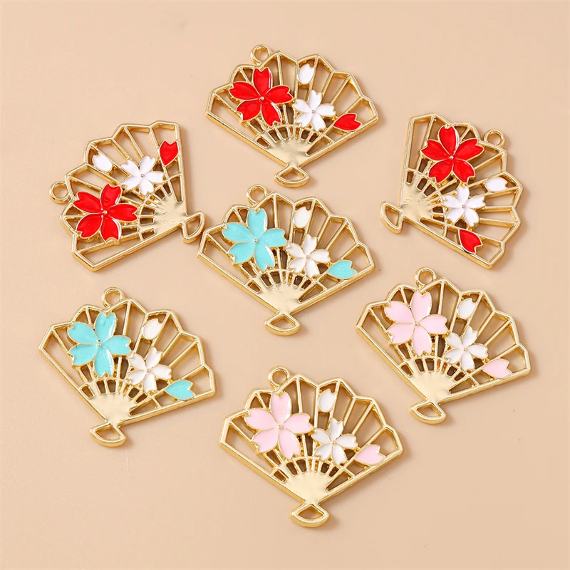 

20pcs 30x26mm Cute Enamel Flower Fan Charms Connector Pendants for Jewelry Making DIY Necklaces Earrings Handmade Craft Supplies