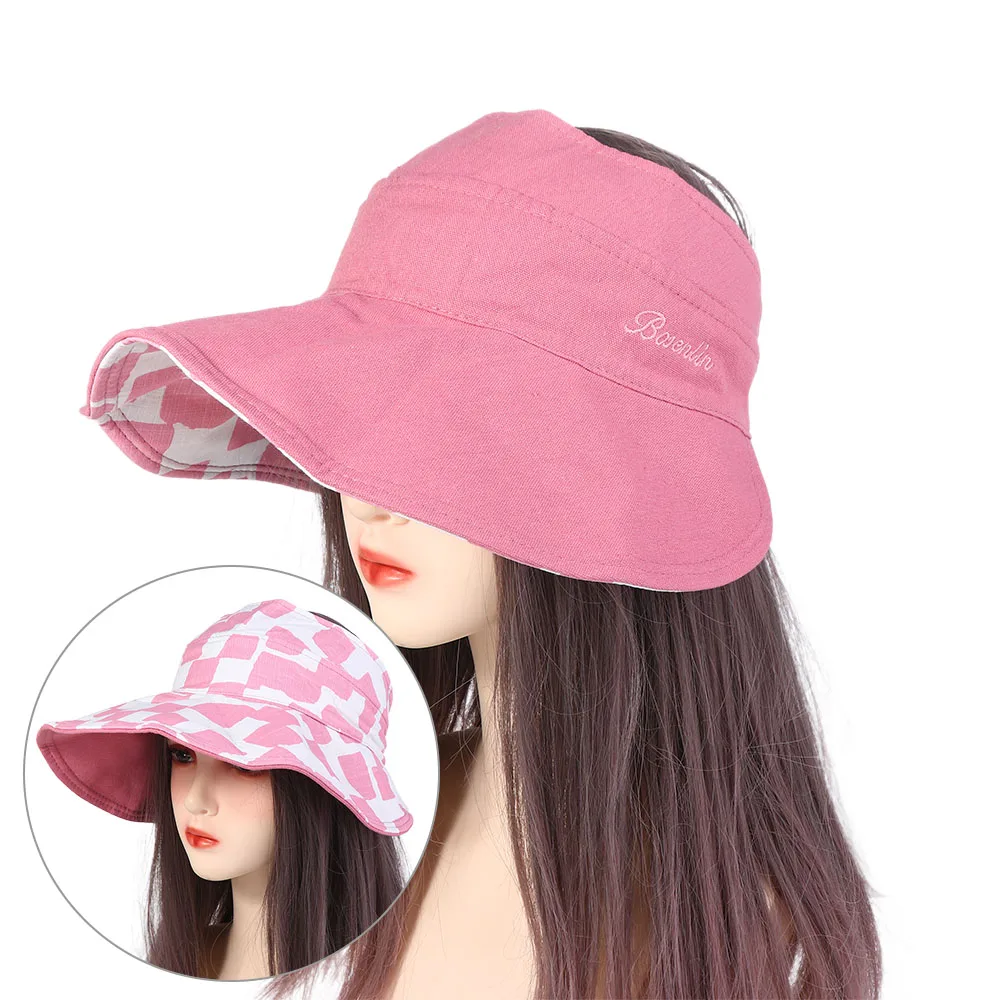 Fashion Sweet Anti-ultraviolet Summer Oversized Brim Cotton Double Sided Sun Hat Beach Cap Empty Hat