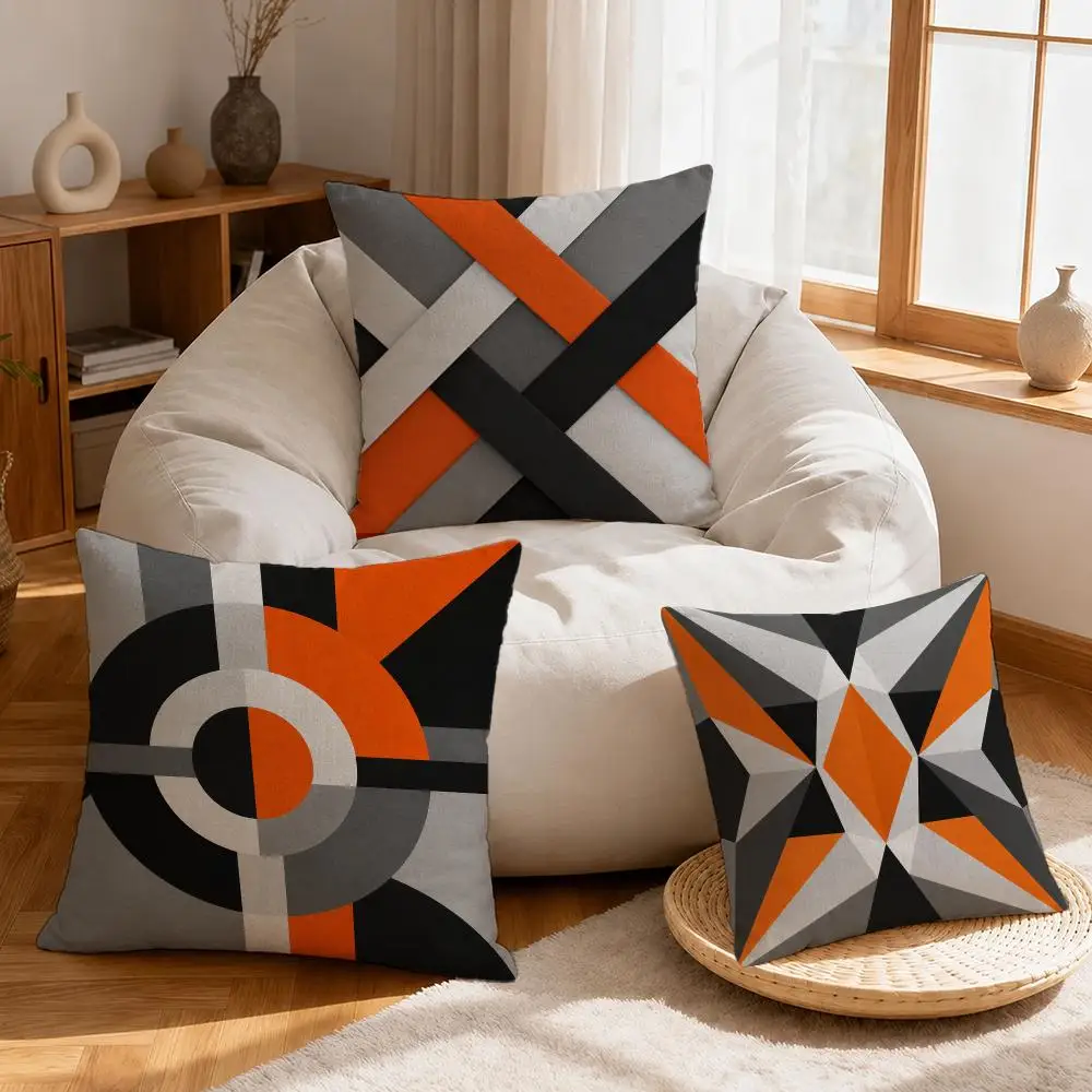 Art Orange Gray Black Minimalist Art Cushion Cover Linen Anti-Mite Antibacterial Cushion Cover Invisible Zipper Sofa Decor