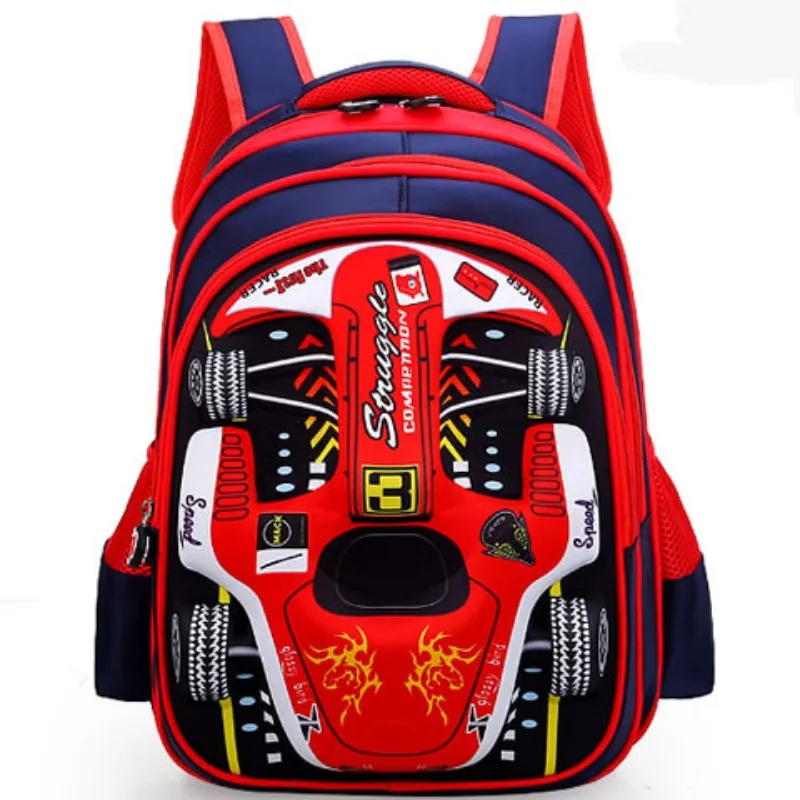 Boys Children Schoolbag Primary School Students Grade 1-6 Kindergarten Cartoon Racing Pattern Backpack