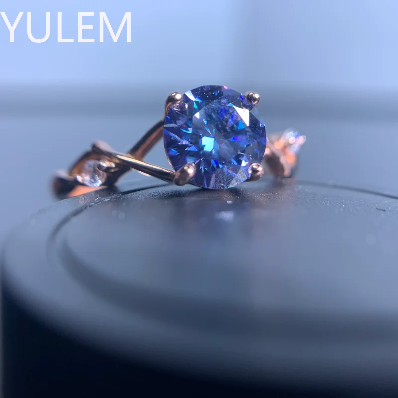 

YULEM 925 Sterling Silver 1CT Royal Blue Moissanite Diamond Ring for Women Wedding Engagement Fine Jewelry Pass Diamond Selector