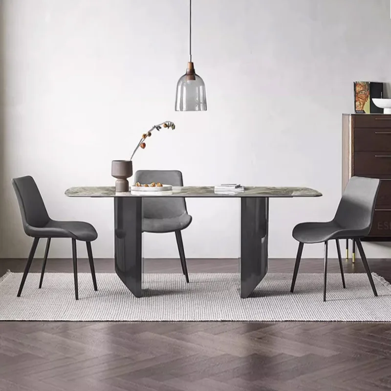 Bright rock slab dining table living room small apartment rectangular dining table and chair combination