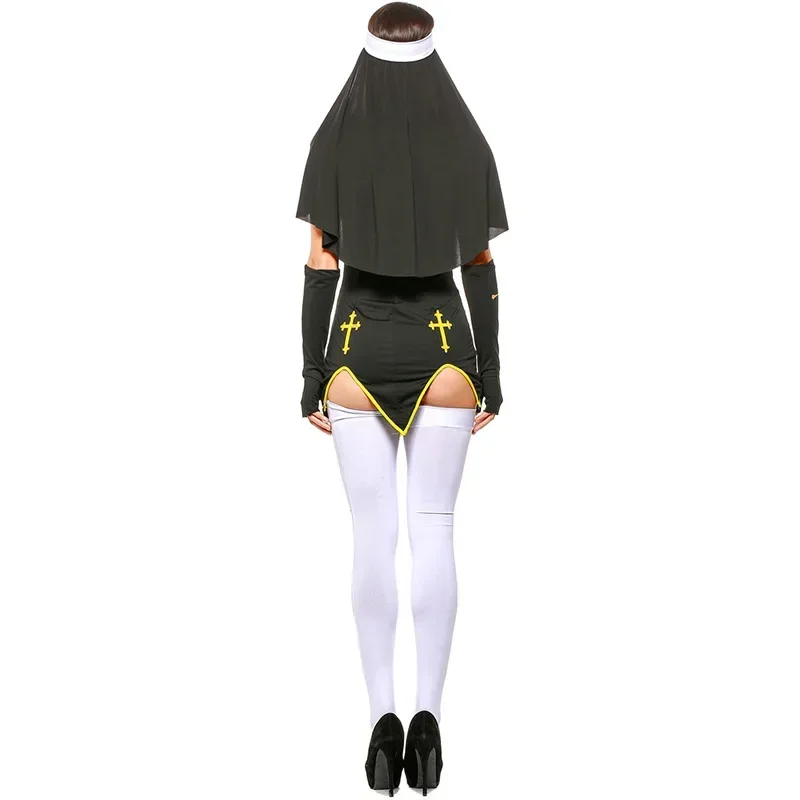 Sexy Bad Habit Nun Costume For Women Adult Halloween Easter Carnival Fancy Cosplay Costumes With Stocking Long Cross