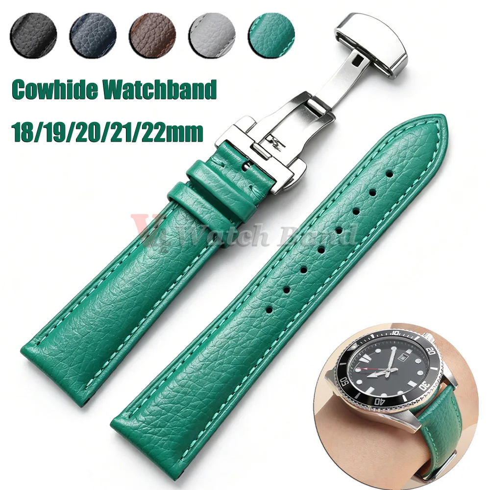 18/19/20/21/22mm Palm Leather Gray Watch Strap Cowhide Watchband for Samsung Galaxy Watch 7/6/5/4/3 Watch Band Butterfly Buckle
