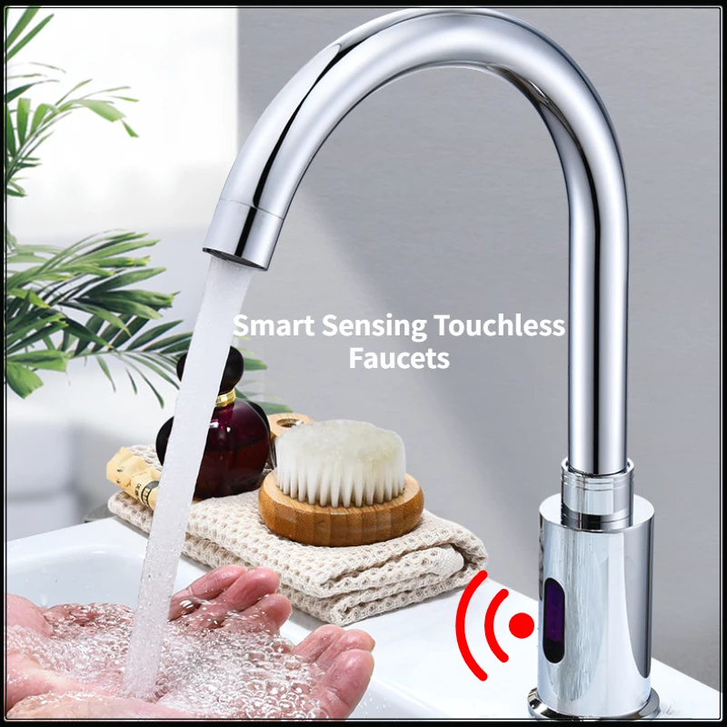 Smart Sensor Elbow Faucet Touchless Kitchen Sink Mixer Tap Bathroom Basin Infrared Faucet High Tech Vanity Auto Faucet Rotatable