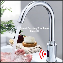 Grifo de codo con Sensor inteligente, mezclador sin contacto para fregadero de cocina, lavabo de baño, grifo infrarrojo, tocador de alta tecnología, grifo automático giratorio