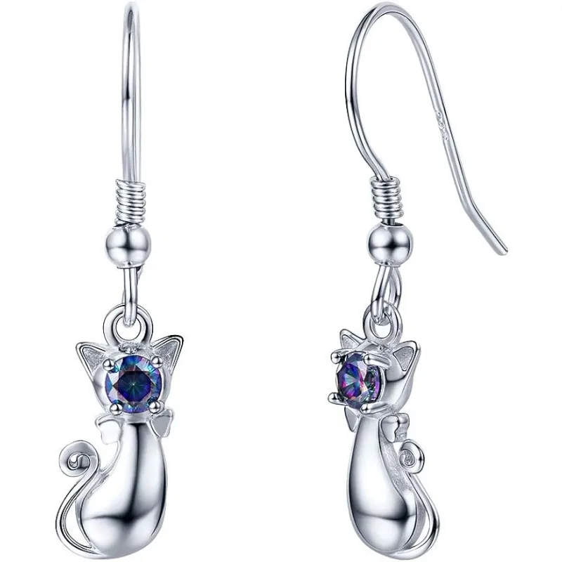 

Cute Cat Ear Pendant Platinum/18K Gold Plated Drop Earrings With Rhinestone (Sterling Silver & Rainbow CZ Cat)