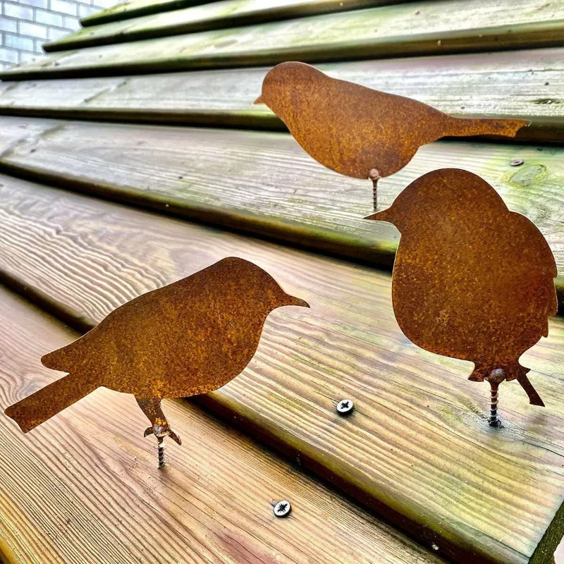 4 Pcs/set Rusty Metal Bird Ornament Iron Crafts Birds Shaped Art Silhouette Sculpture Home Decor Outdoor Garden Fence Decoration