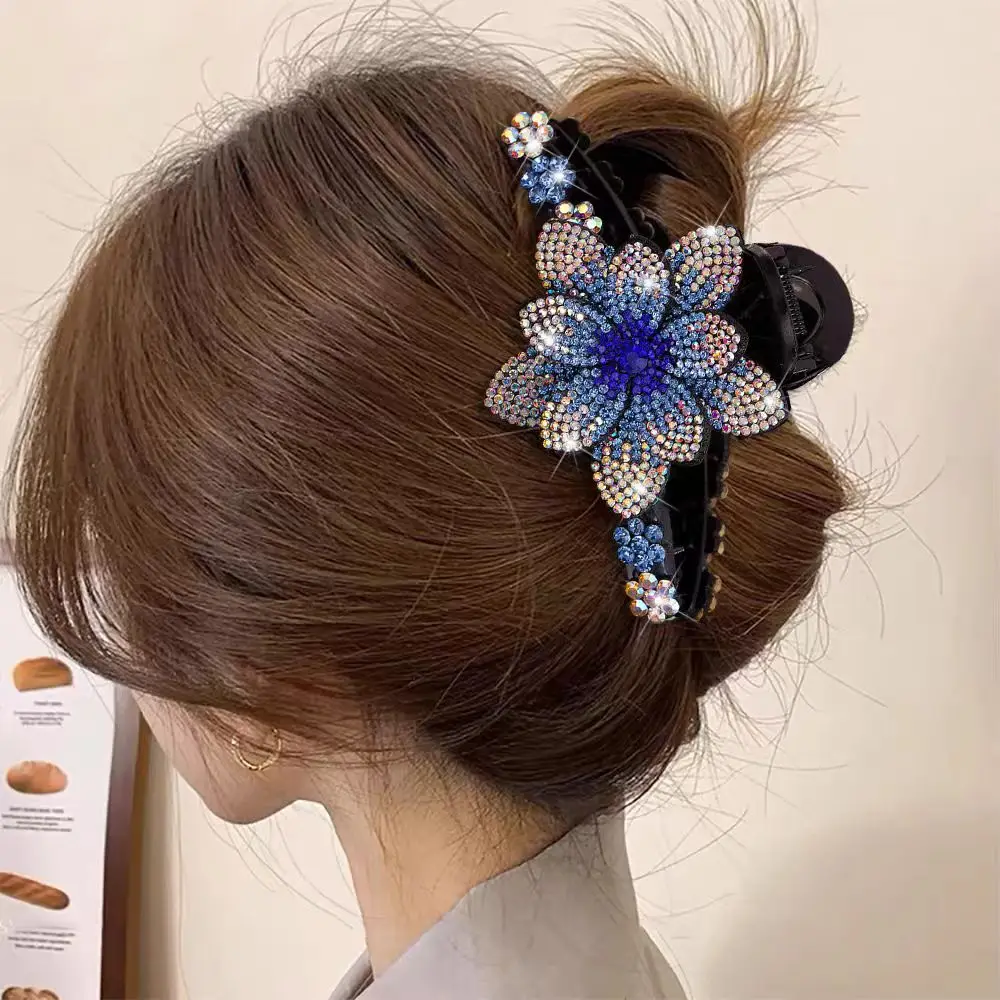 1 Stück Elegante Strass-Blumen-Haarklammer Damen Haarspange für den Hinterkopf – Detail 3