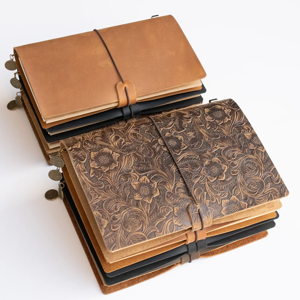 1 Stück handgefertigtes Notizbuch aus echtem Leder – Vintage-Skizzenbuch aus Rindsleder für Reisende und Künstler – Detail 1