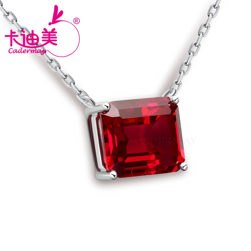 CADERMAY Emerald Lab Grown Ruby Pegion Blood Red S925 Sterling Silver Chain Necklace For Women Fine Jewelry Anniversary Gifts