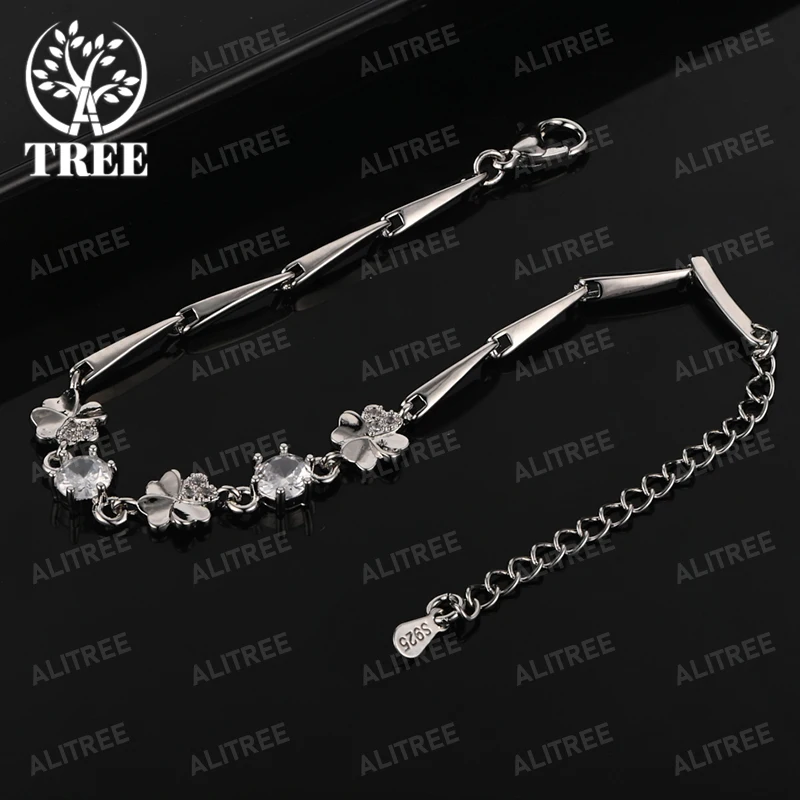 ALITREE 18K Gold 925 Sterling Silver Zircon Flowers Chain Bracelets For Woman Party Wedding Charm Jewelry Fashion Birthday Gift