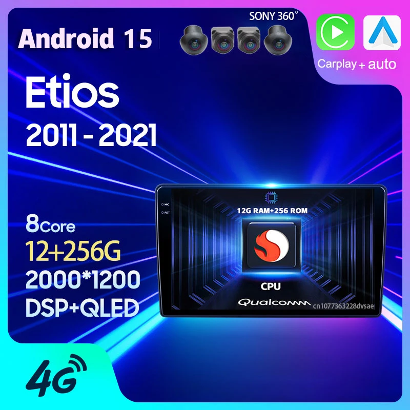 Android 15 For Toyota Etios 2011 2012 2013 - 2021 Carplay Auto Car Radio GPS Multimedia 2 Din Player WIFI+4G BT DVD Video Stereo