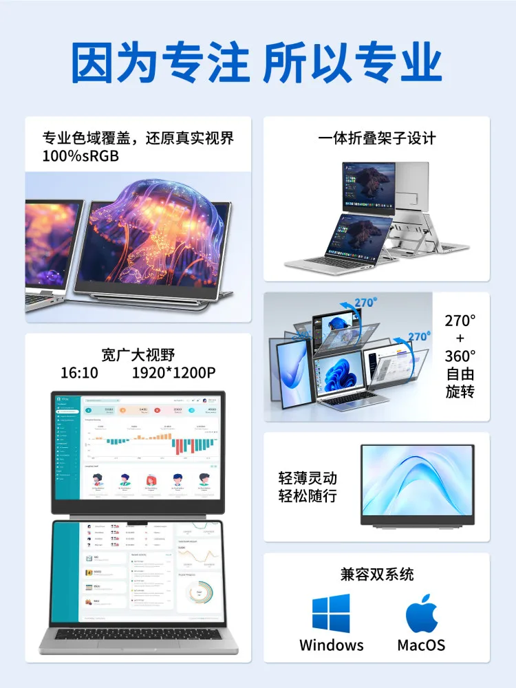 15.6-Inch notebook expansion screen, computer dual-screen convenient monitor, expanded secondary screen, stock trading split scr
