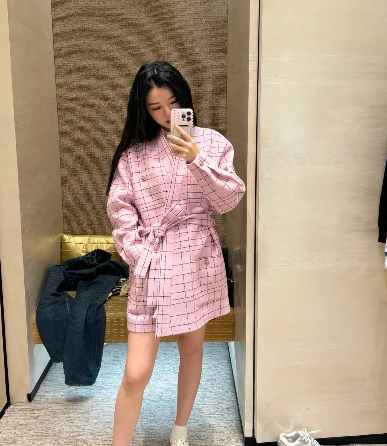 

Womens Fashion Pink Check Tweed JacketNO.8