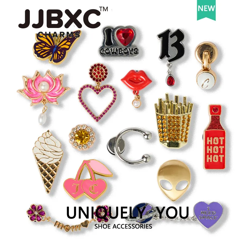 إكسسوارات الأحذية المعدنية JJBXC سحرية مصنوعة من خليط الآيس كريم والشفاه الحمراء على شكل قلب الحب لتقوم بها بنفسك أحذية عصرية زينة مناسبة للأحذية المتقاطعة