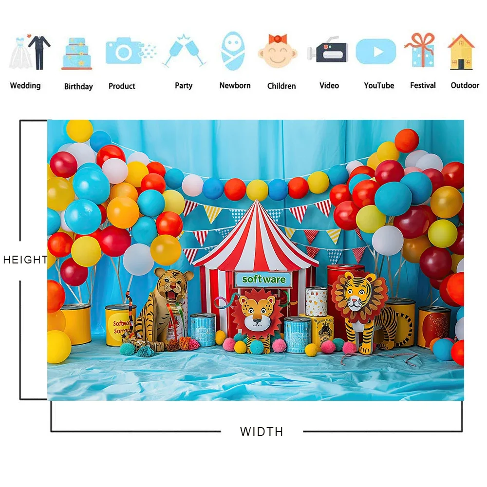 Bonvvie Circus Theme Photography Backdrop Colorful Balloon Carnival Baby Shower Birthday Party Cake Smash Decor Photo Background