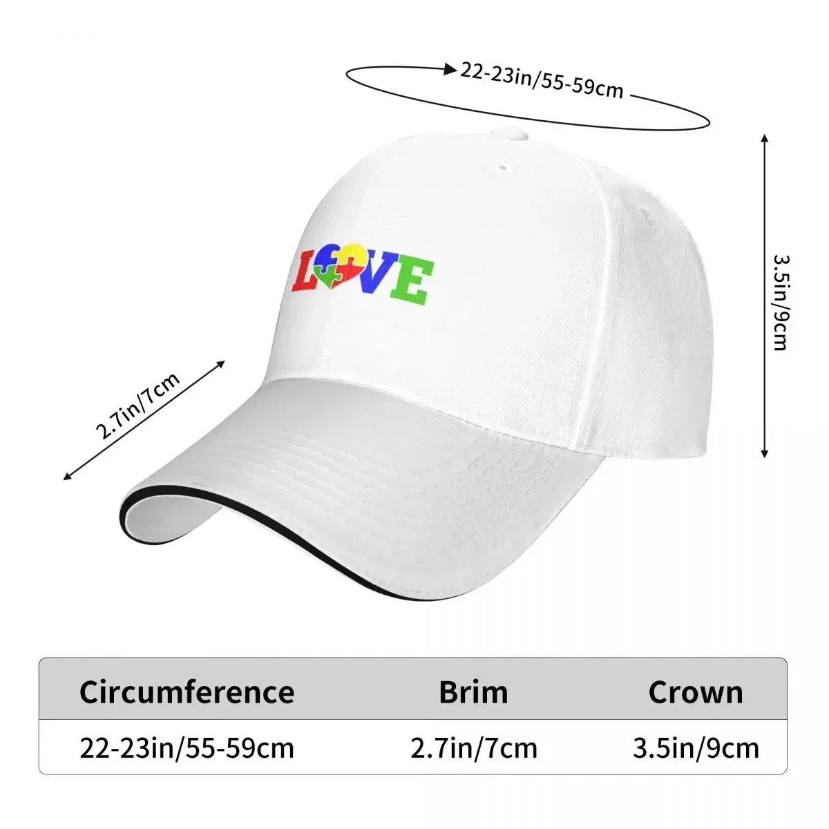 Love Heart Autism Awareness Baseball Caps Snapback Fashion Baseball Hats Breathable Casual Outdoor For Men's And Women's