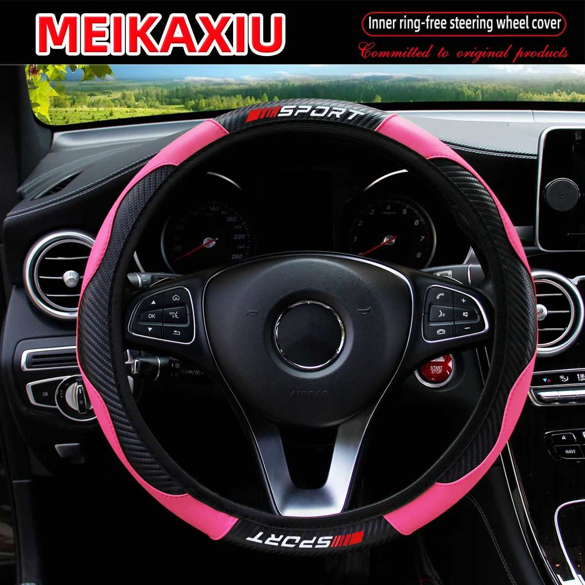 Rot Carbon Fiber Dehnbare Sport Stil Lenkrad Abdeckung Auto Innen Zubehör für Frauen Kostenloser SPORRT Auto Innenrohr – Detail 6