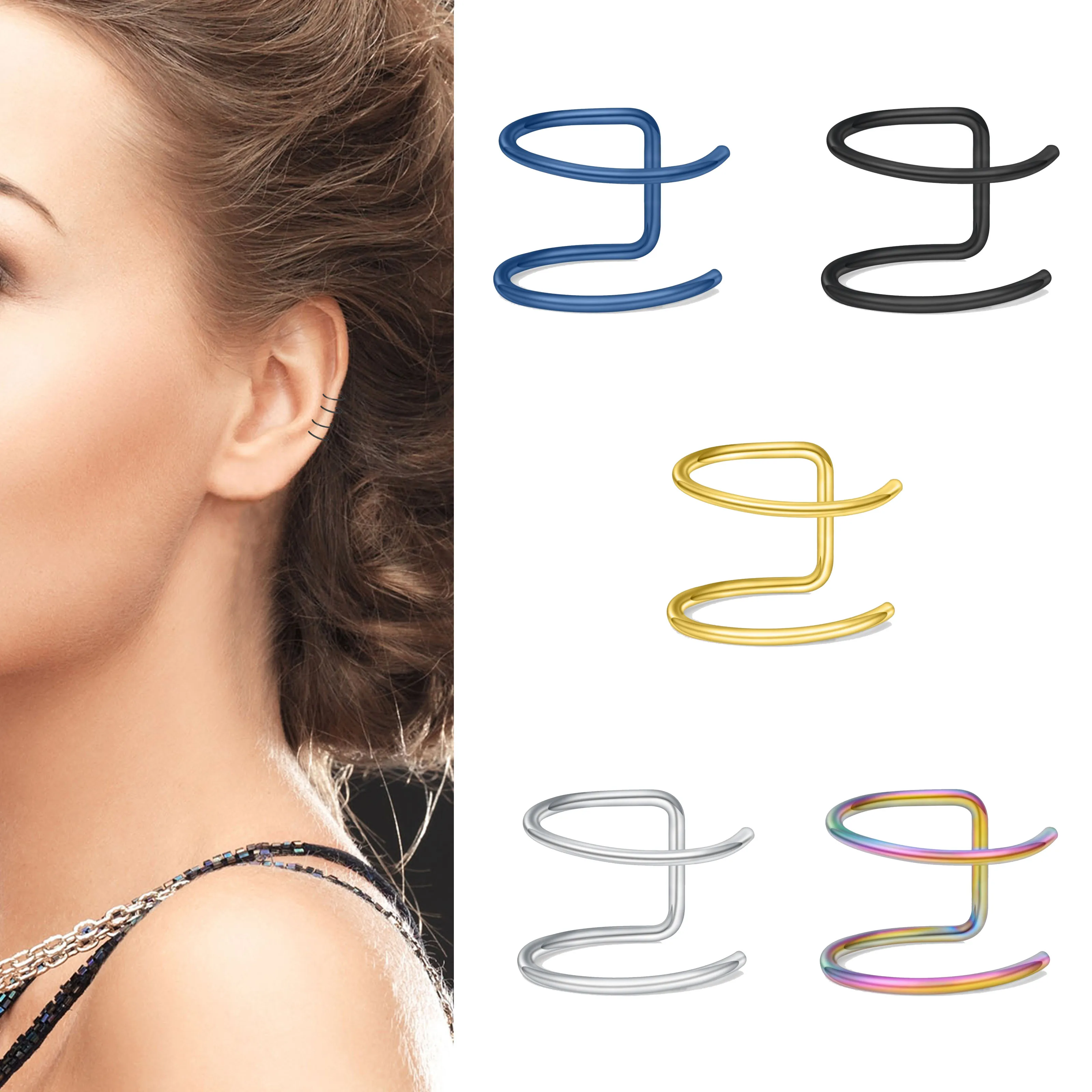 قطعتان من أصفاد الأذن الجديدة غير المثقوبة - أقراط ملفوفة مزدوجة على شكل حرف U بسيطة، متسلق الأذن من الفولاذ المقاوم للصدأ للرجال/النساء #1