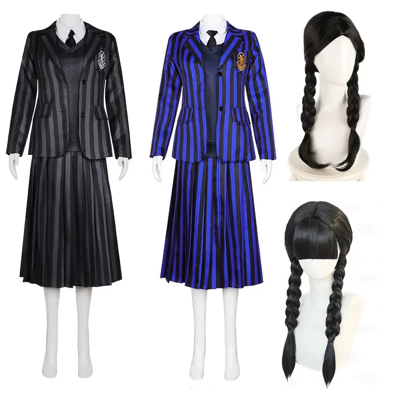 

Wednesday Addams Cosplay Costume Schoolgirl Nevermore College School Uniform Halloween Gift For Girls Carnival Party Skirt Suits