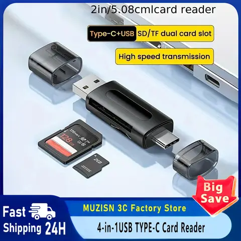 4-in-1 Multifunction USB TYPE-C Card Reader External Storage Black Stretch for Memory Stick USB 2.0 Mini SD TF Card Reader