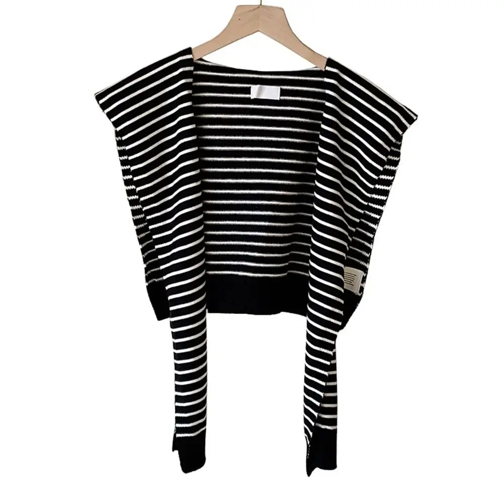 

Retro Blouse Shoulders Fake Collar Stripe Knitted Shawl Cape Solid Color Knit Scarf Cloak Clothes Decoration Wool Scarves Women