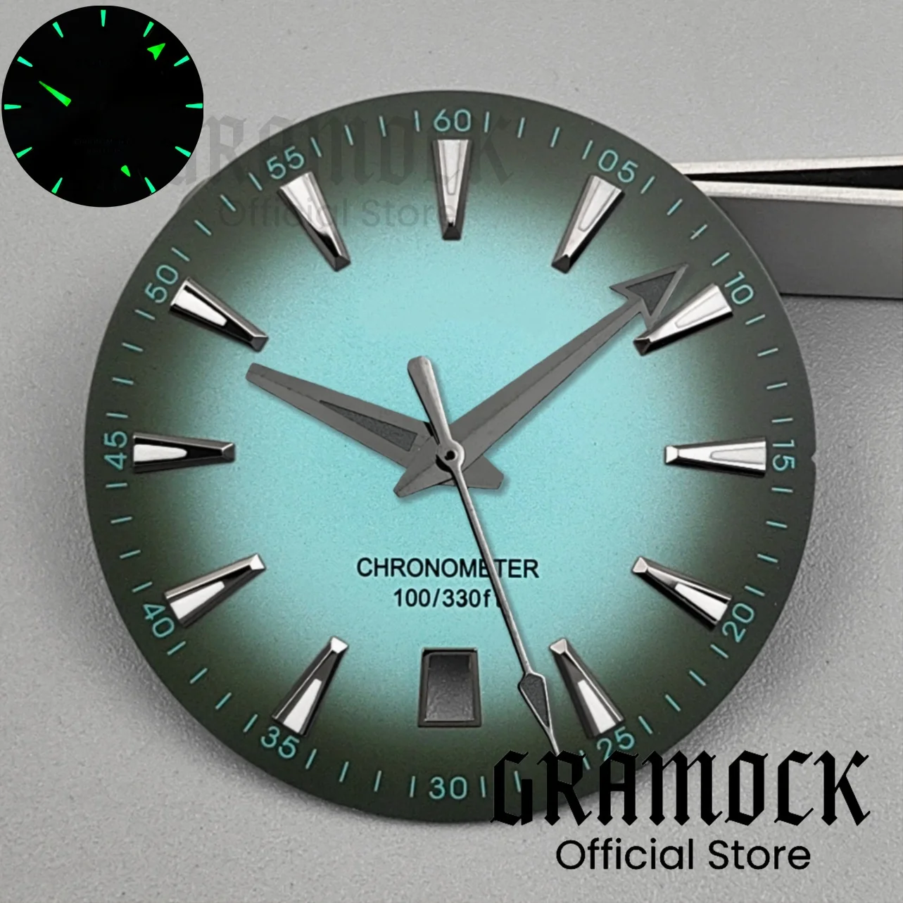 GRAMOCK 33.5 مللي متر Sunberst التدرج ساعة الطلب اليد 40 مللي متر الصلب ساعة حافظة الأخضر مضيئة 6 الساعة تاريخ صالح NH35 الحركة التلقائية