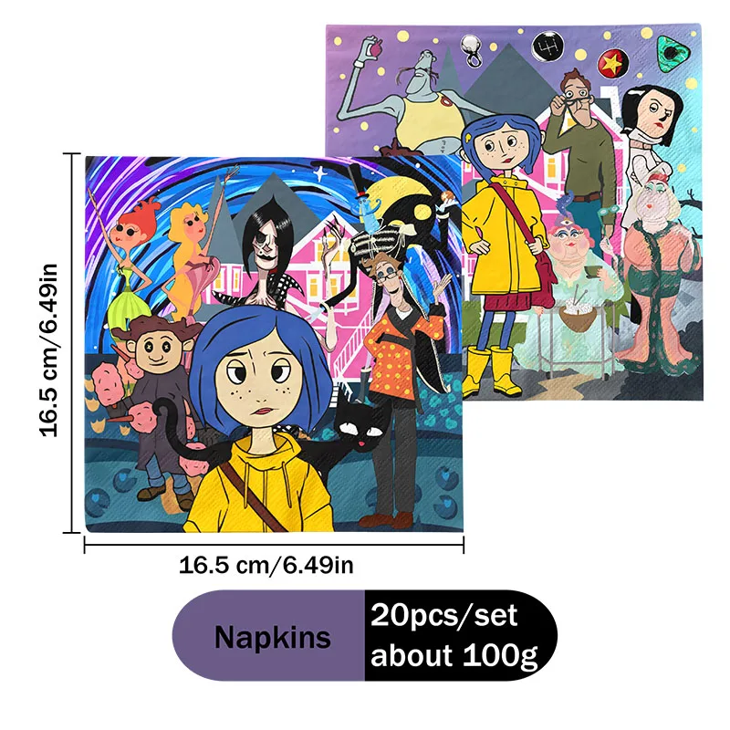 MINISO Coraline Cartoon Movie Theme Spooky Party Decoration Baby Shower Decorations Disposable Sticker Balloon Cake Decoration