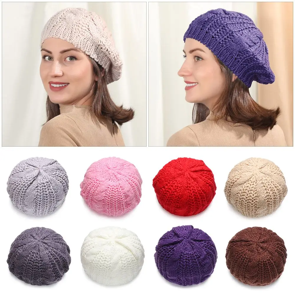 Winter Elegant Vintage Ribbed Knitted Cap Painter Hat Beret Hat French Artist Cap