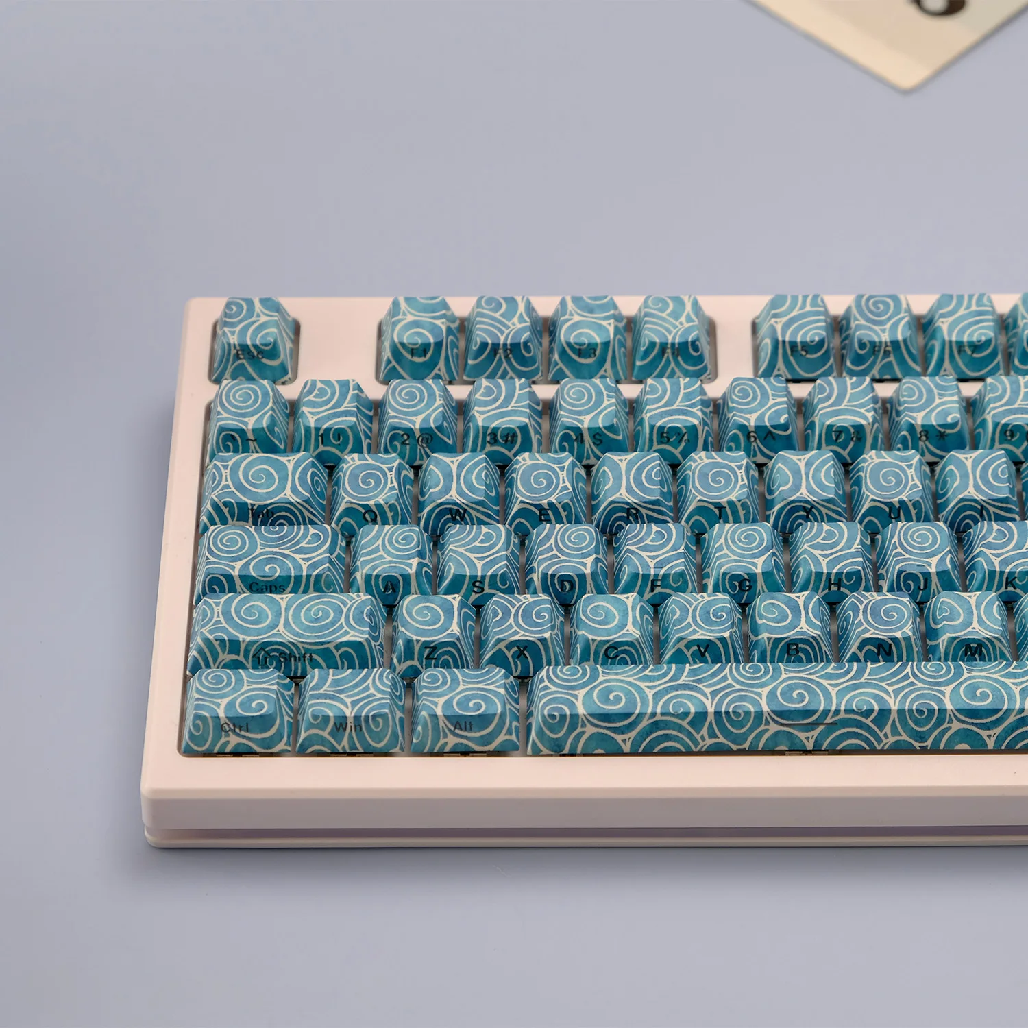 135 Keys Blue Vortex Theme PBT Double Shot Keycaps Side Print Shine Through Cherry Profile Keycap for ISO Mechanical Keyboard