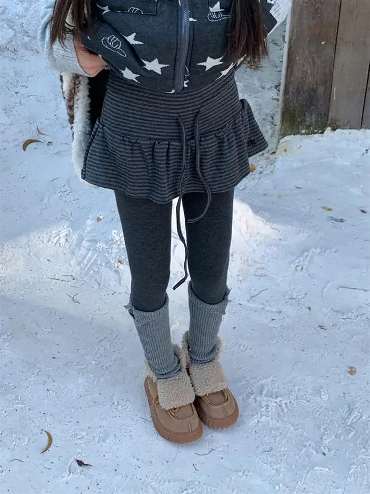 

American Retro Hot Girl Autumn New f Skirt Stripe ort Skirt Women's Trend High Waist Dstring A-Line Skirt Casual Wear