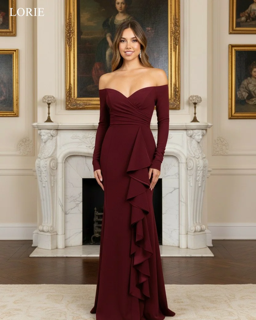

LORIE Simple Party Dresses Strapless Full Sleeves Ruffles Evening Prom Dress Mermaid Maxi Bodycon Prom Gowns Customized