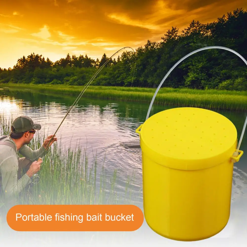 Live Bait Bucket with Portable Handle Breathable Anti-drop Cover Fishing Earthworm Storage Box Small Live Red Worm Container Fis