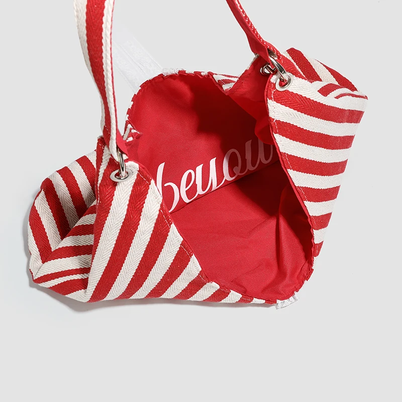Summer Fashion Double-Side Women's Large Capacity Canvas Shoulder Bag Casual Large Double Stripe Simple Design Shopping Bag 2025