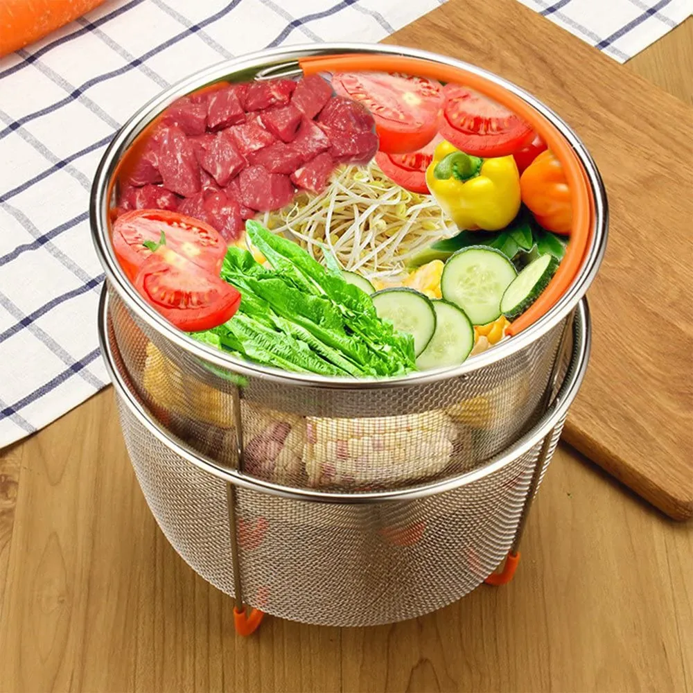 Aço inoxidável Steamer Basket Set,Instant-Pot Acessórios para Ninja Foodi, Panela de pressão e Multi Cooker,6Qt