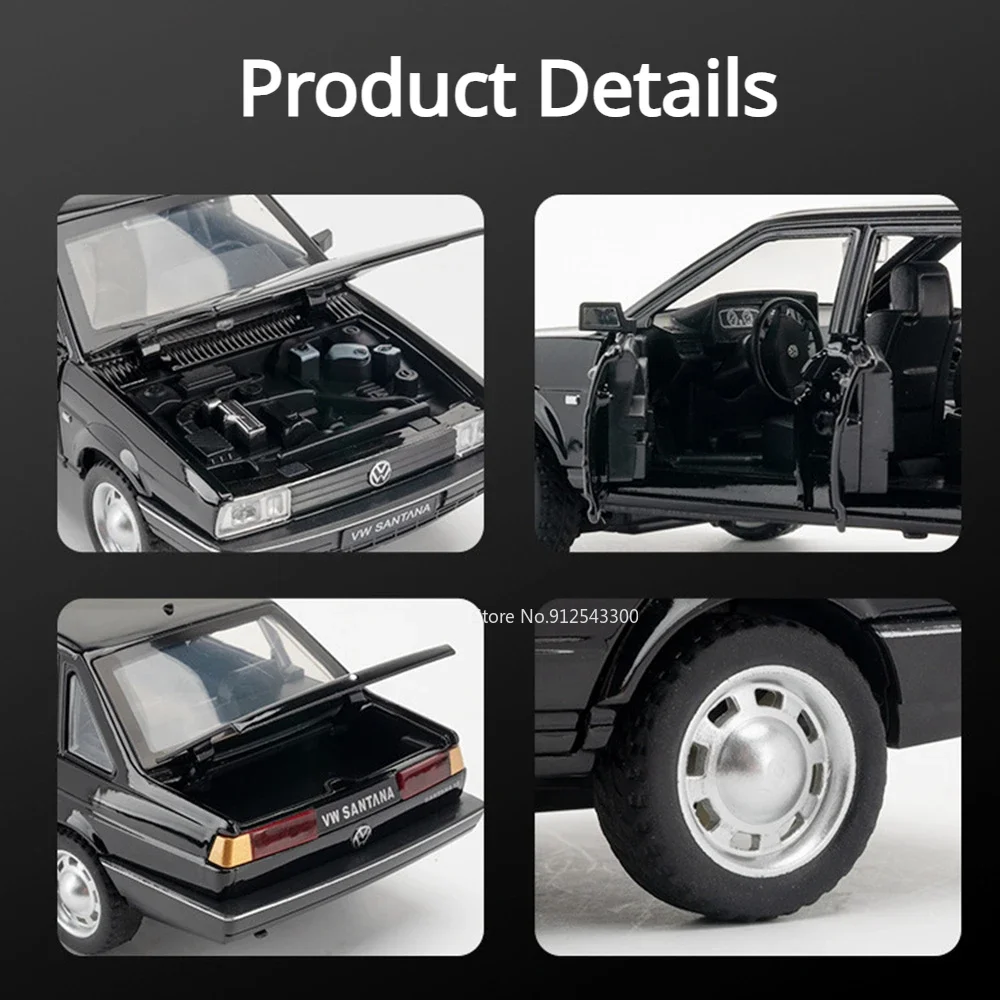 1:24 Retro Santana Toy Car Model Alloy Diecast Pull Back with Sound Light Simulation Models Toys for Kids Birthday Collection