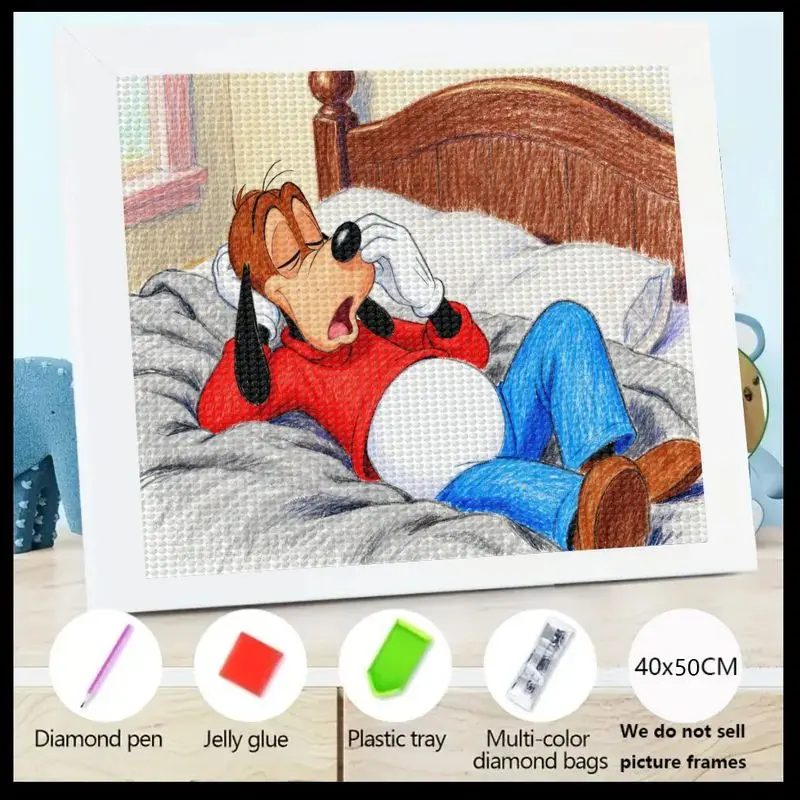 

1 шт. Disney Goofy Yawning in Bed 5D набор для алмазной живописи, полная дрель DIY Crystal Art, забавная мультяшная собака, персонаж, драгоценная живопись для