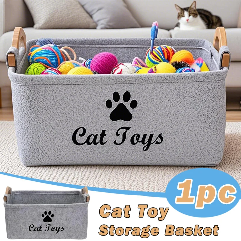 1/2 stücke Katze Liefert Lagerung Korb Filz Material Katze Spielzeug Organizer Korb Mit Griff Große Kapazität Pet Liefert Organizer box