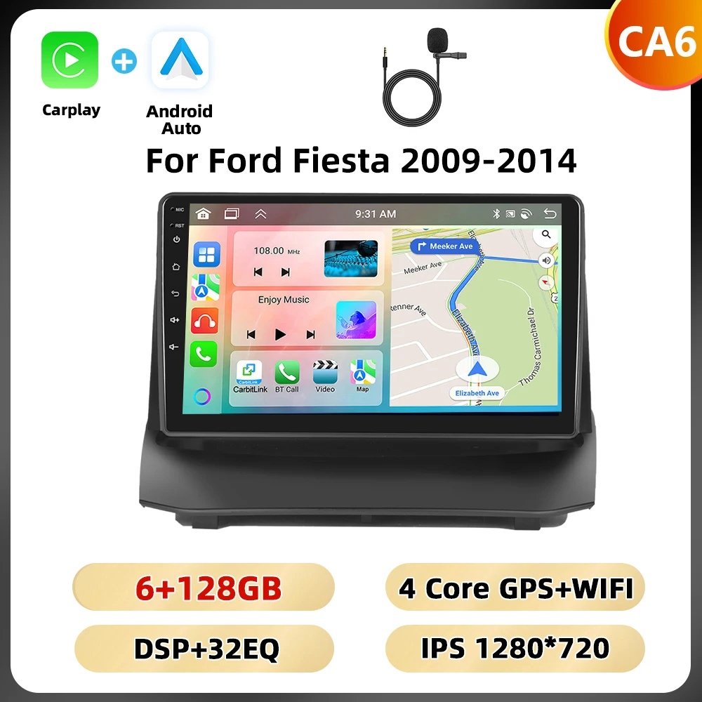 Podofo 2din 8Core Autoradio Voor Ford Fiesta 2009-2014 Multimediaspeler Gps Navigatie Wifi 4G Carplay Android Autoradio