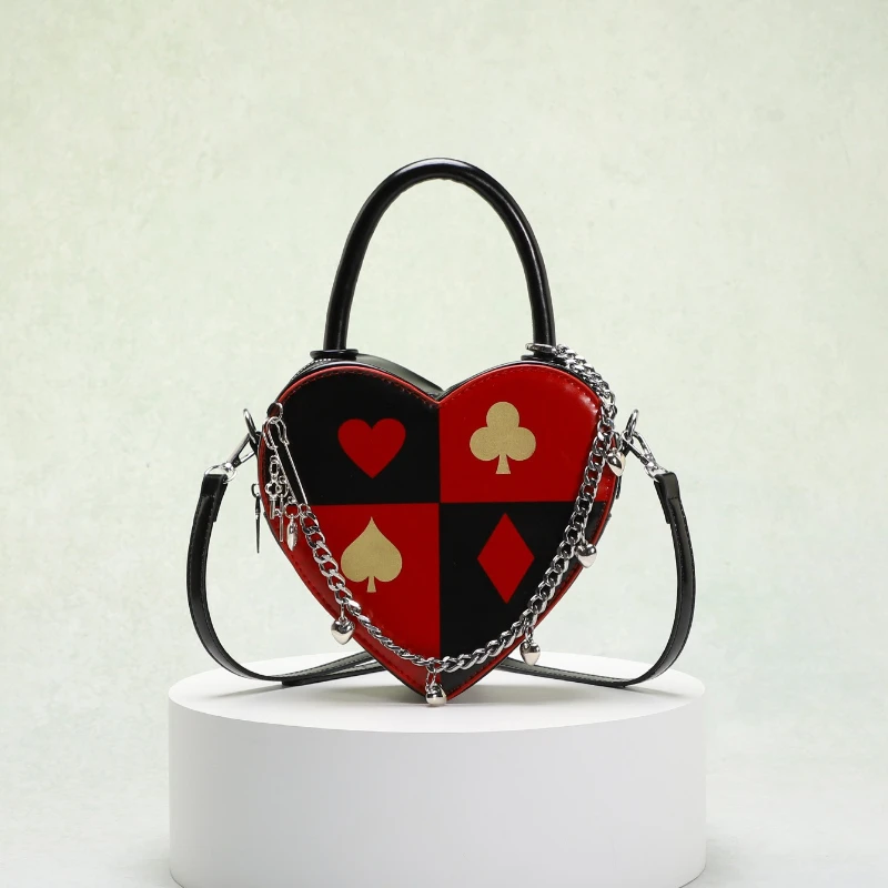 creative-heart-shape-bag-women's-fashion-poker-printed-pu-female-handbag-top-handle-vintage-black-red-crossbody-bags-sac-a-main