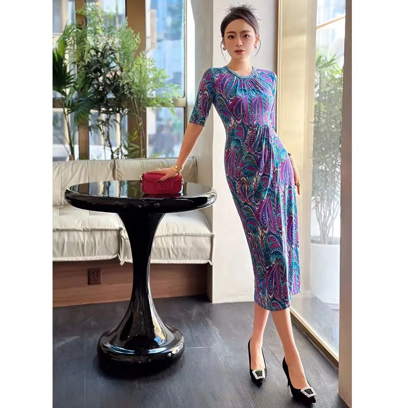 Fashionable and elegant printed design dress with exclusive style, noble and slimming women's clothing, high-qualit #S-F24015 B4