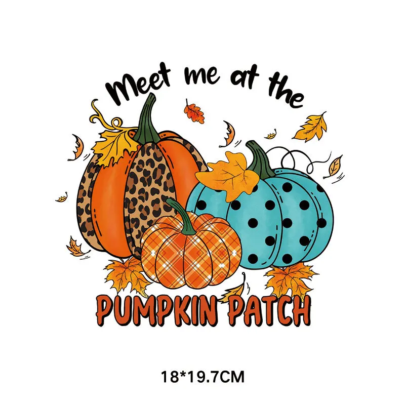 Fashion Autumn Style Pumpkin Drinks Heat Transfer Sticker Strips Children's DIY Sweater Decoration T-shirt Appliques