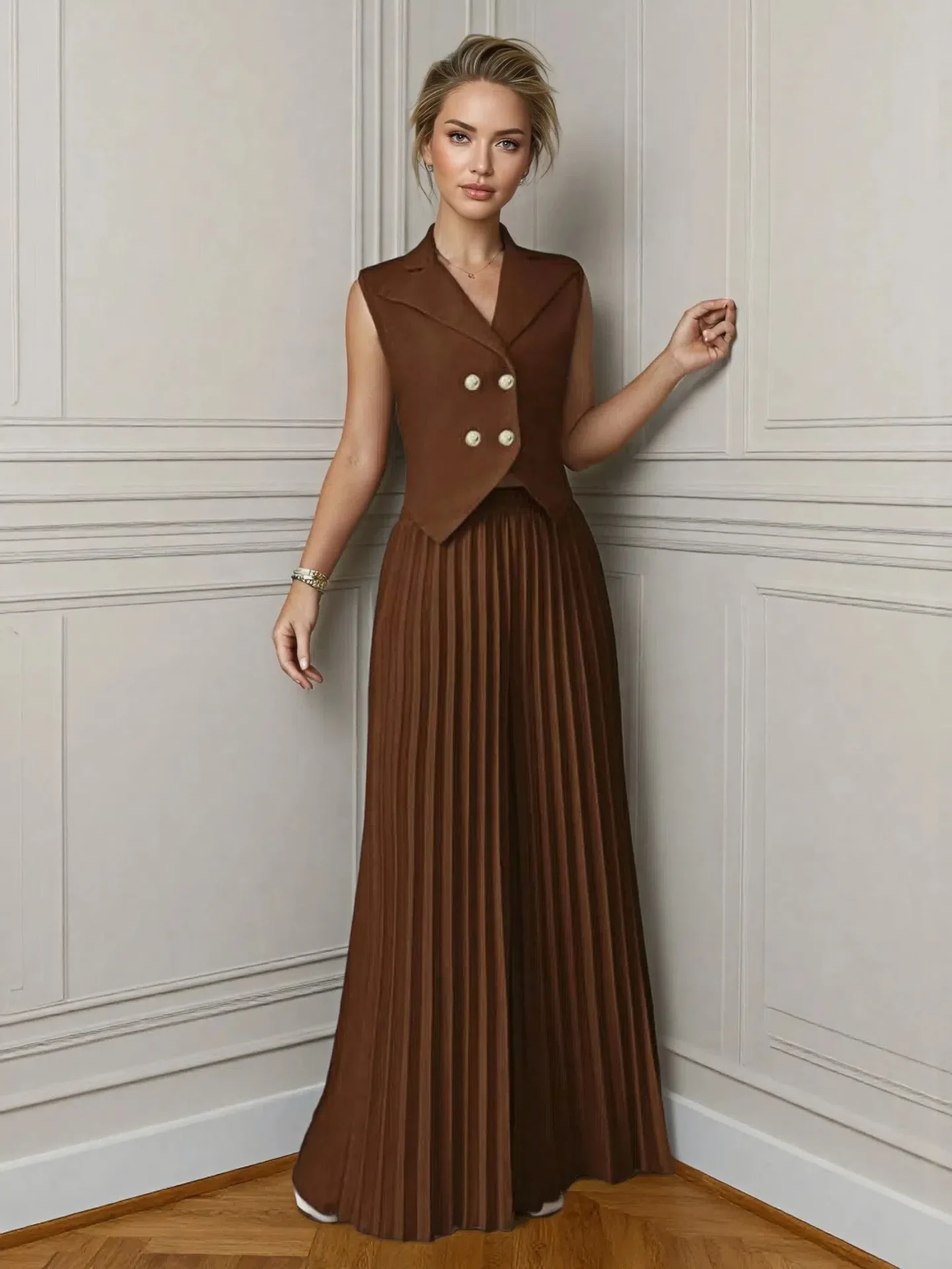 

Fashion New Women's Pants Suit Casual Loose Solid Color Autumn Winter Two Piece Outfits Woman Vest Top Trousers 2-Piece Set