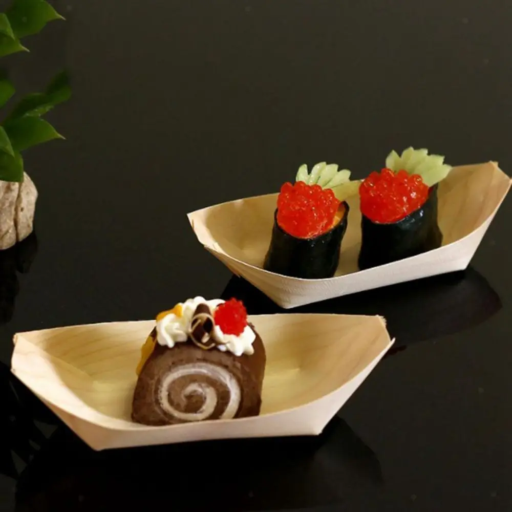 

Disposable Sushi Food Boat Cake Tool Serving Tray Wood Bowl Catering