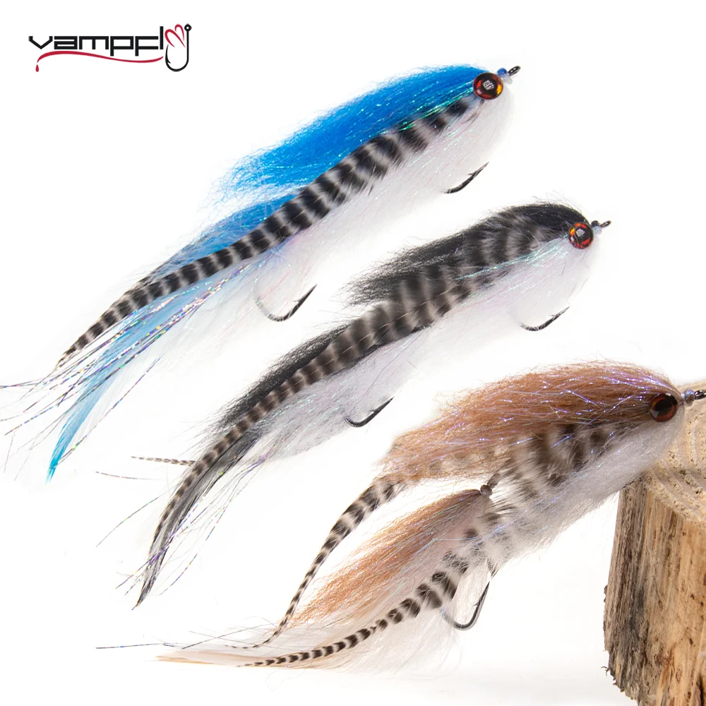 

Saltwater Fishing Fly Articulated Fish Spine Grizzly Saddle Hackle EP Silky Fiber Streamers Fly Artificial Fishing Lure Bait