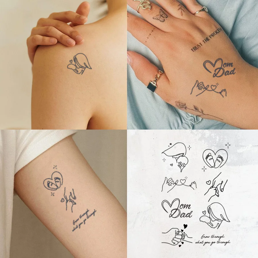 

Водостойкие полупостоянные татуировки, минимальная татуировка Family Love - тематическая татуировка «Любовь» с изображением папы и мымы, нарисованная вручную, татуировка «Любовь матери» - милые татуировки, модный аксессуар для женщин, палец, рук и шеи, дл