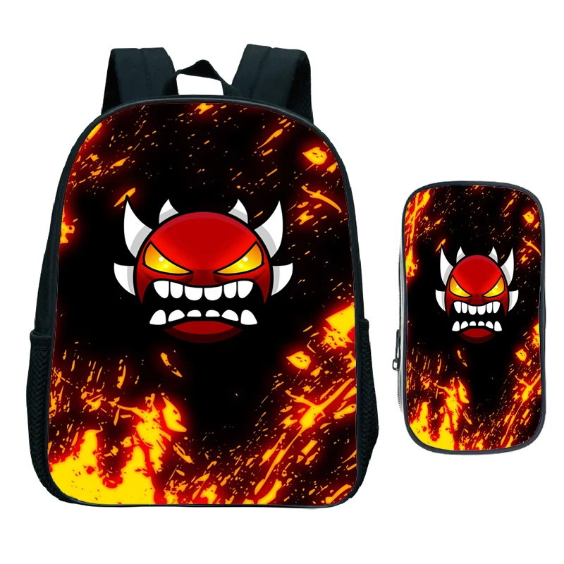 Angry Geometry Dash Children Backpack 2pcs Set Kids Nursery School Bags for Girls Cartoon Kid Bookbag Mochilas Escolares Infanti